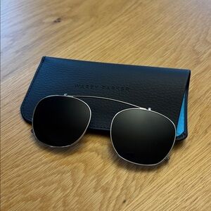 Warby Parker Felix Clip-On Medium Silver with Blue Lens